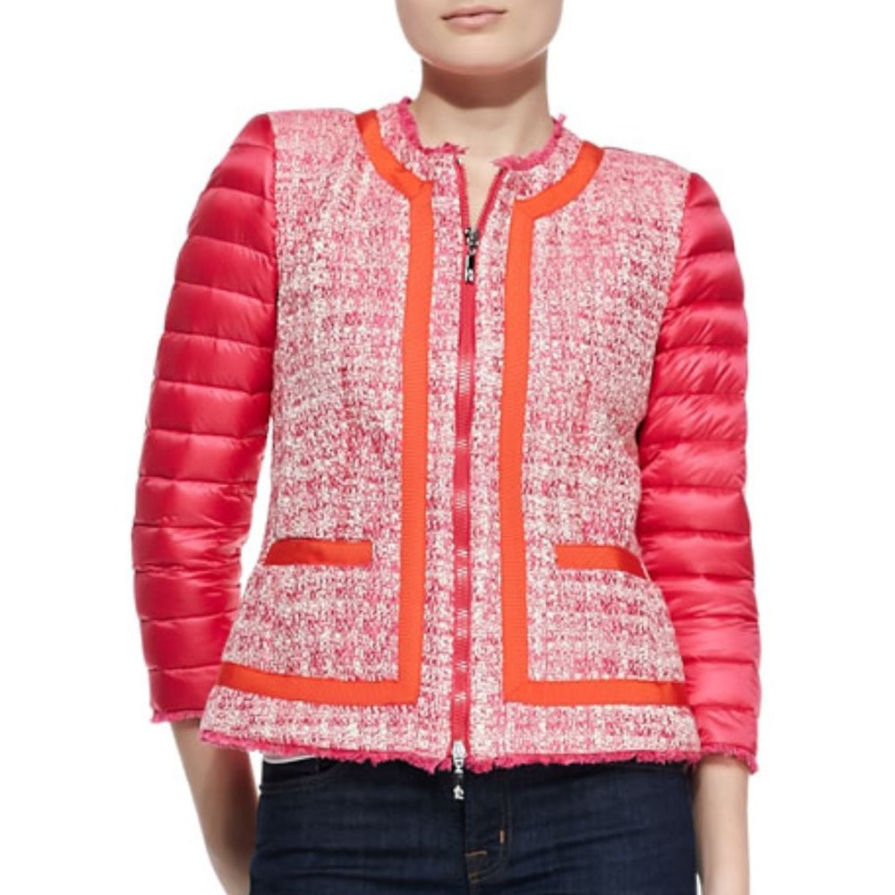 Authentic Moncler Pink Tweed Puffer Jacket XS